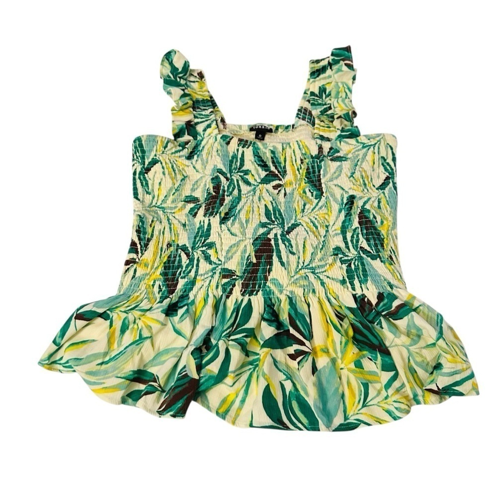 Torrid Cream and Green Smocked Top